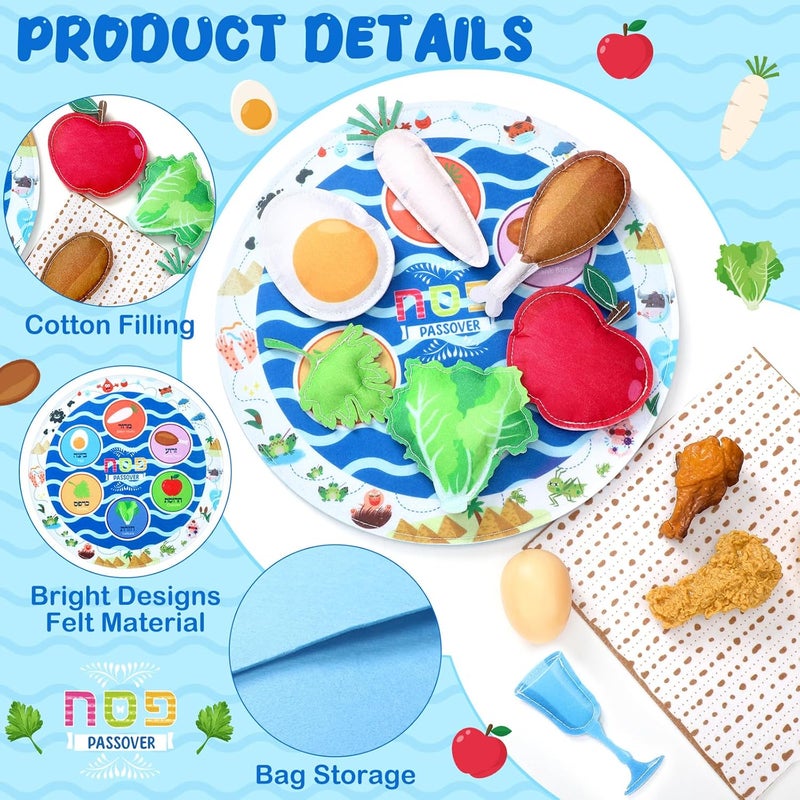 Shappy 9 Pcs Passover Play Seder Set Soft Deluxe Seder Plate Pesach Dinner Food Props Educational Fun Passover Gifts Jewish Set for Friends Family Jewish Holiday Party Supplies - Image 4